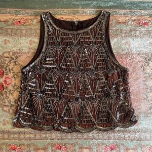 Walter Baker|Sequin Beaded Brown gunmetal Crop Top|Medium|EUC
